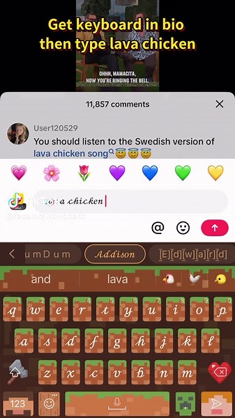 Get free keyboard in bio to type lava chicken to see the hidden effect #Minecraft #lavachicken #chickenjokecy #iamsteve #viral #trending #fyp #fy #trend #foryou #tiktok