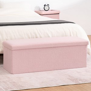 Lusimo Boucle Ottoman Bench with Storage for Living Room, 43" Folding Storage Bench Coffee Table Foot Rest, End of Bed Bench for Bedroom Entryway, Faux Shearling Fabric Pink