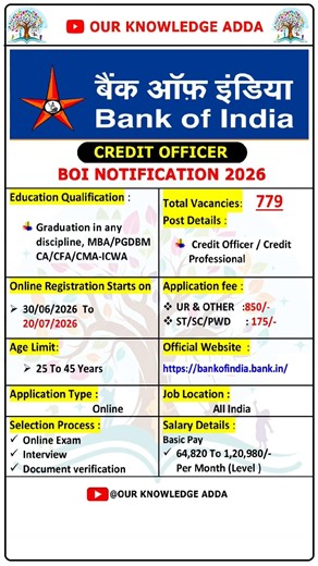 😱Bank of India Credit Officer Recruitment 2026 | 779 Vacancies! 💸 #govtjobs2026 #bankjobs