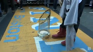 12 YEARS AGO, TODAY 🗓️ The 2013 World Series Champs bring the trophy to the Boston Marathon Finish Line 💛💙 #BostonStrong (via The Boston Globe) | NESN