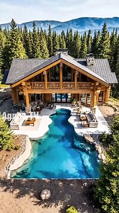 Luxury Log Cabin Pool #homedesign #luxuryrealestate #swimmingpool #interiordesign #construction | Agnee TV