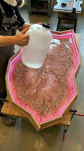 Amazing Custom Epoxy Table with Neon LED Lights! #woodworking #shorts