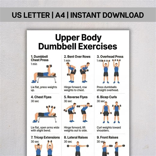 Upper Body Dumbbell Exercises, Printable Workout Chart PDF, Home Dumbbell Workout, Strength Training Infographic, Instant Download - Etsy