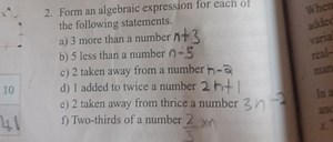 2. Form an algebraic expression for each of the following state... | Filo