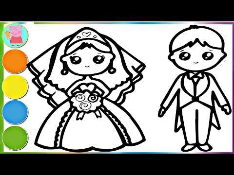 How to Draw a Bride and Groom for Kids – Wedding Drawing and Coloring Page - Color Every Day