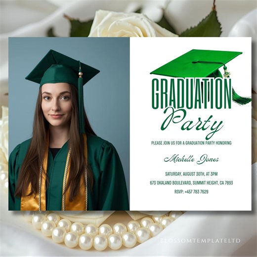 Modern Green Graduation Invitation, Editable Grad Party Invite Minimalist Photo Graduation Invite Card High School College Grad Announcement - Etsy
