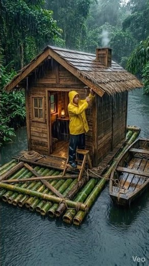 Building a Floating House in Heavy Rain (satisfying build)😳🌧️