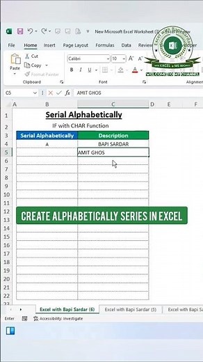 Create Alphabetically Series in Excel using IF + CHAR Formula 🔤