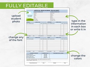 High School Transcript Template, Editable Official Homeschool Transcript, Transcript for College Application, Student Transcript Generator - Etsy
