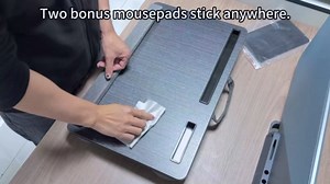 Potuopy Lap Desk - Up to 17” Laptop with Wrist Rest, Portable Handle, 2 Self-Adhesive PVC Mouse Pads, Tablet & Phone Slots, Laptop Stand for Bed with Cushion (Dark Brown Woodgrain)