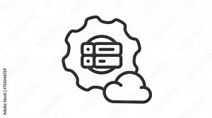 Animated database connection with cloud, gear and server on transparent background. Ideal for engineering, innovation, server, big data, industry, technology concept in business presentation Stock Video