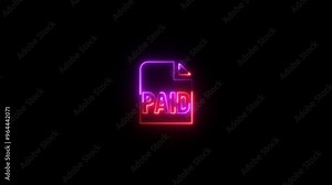 Neon sign with the word PAID illuminated in blue animated on a black background.