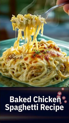 🍝 Baked Chicken Spaghetti Recipe 😋 | Creamy, Cheesy & Easy!