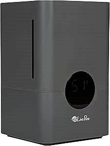 LivePure 1.2 L (.3 Gallon) Ultrasonic Cool Mist Top Fill Digital Humidifier with LED Display Screen, Graphite