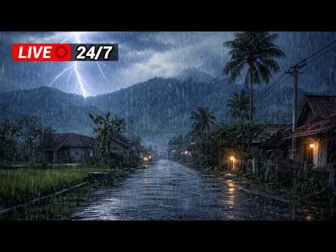 Rain Sounds for Sleeping - Fall Asleep Fast with ASMR Heavy Rain & Thunderstorm all Night LIVE