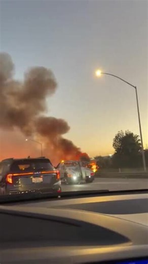 Flames Rise Along 405 Freeway as Brushfire Breaks Out in Los Angeles