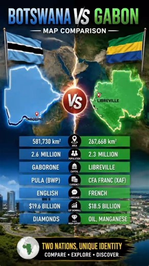 Botswana vs Gabon 🇧🇼🇬🇦 | Map Comparison | Geography, Population & Size Comparison