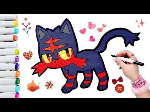 Draw and color Litten🐾🌈Children's Drawing🎨