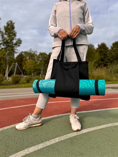 Sturdy Yoga Tote Bag for Mat, Black Handmade Gym Bag, Minimalist Sports Bag, Functional Fitness Tote for Women, Gift for Active Lifestyle. - Etsy
