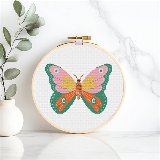 Green Butterfly Cross Stitch Pattern PDF - Modern Insect Needlepoint Chart (instant Download) - Etsy