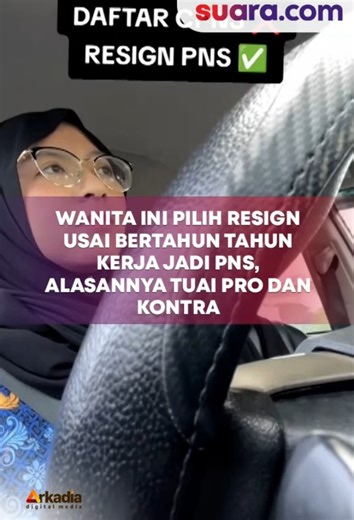 1.8M views · 10K reactions | Wanita Ini Pilih Resign Usai Bertahun Tahun Kerja Jadi PNS, Alasannya Tuai Pro dan Kontra. Menjadi Pegawai Negeri Sipil (PNS) adalah impian banyak orang karena dianggap sebagai pekerjaan yang stabil dan bergengsi. Namun, seorang wanita asal Yogyakarta justru membuat keputusan mengejutkan: ia memilih untuk resign setelah tiga tahun bekerja sebagai PNS. | Suaradotcom | Facebook