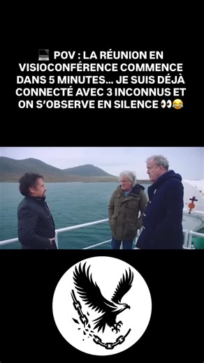 Rire Déchaîné 😂🦅 on Instagram: "🎥 Cette vidéo est un court extrait de Top Gear avec Jeremy Clarkson, Richard Hammond et James May qui s’observent en silence sur un bateau… ça nous rappelle ces moments un peu gênants 😅 où personne n’ose parler 🤫 Ça peut nous faire penser à quand la réunion en visioconférence 💻 commence dans 5 minutes : tu es déjà connecté avec 3 inconnus, les micros sont coupés 🎤, tout le monde se regarde 👀 à travers l’écran et chacun attend que quelqu’un prenne la parole