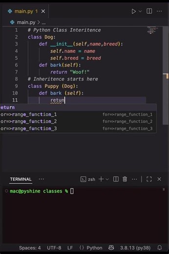 Python Class Inheritance in 58 Seconds! ⚡️ #shorts