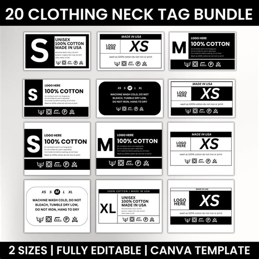 Editable Clothing Tags Bundle, Neck Label, T-shirt Labels Neck,neck Label Tags, DIY Garment Tag, Clothing Tags,washing Instruction Tags,tags - Etsy