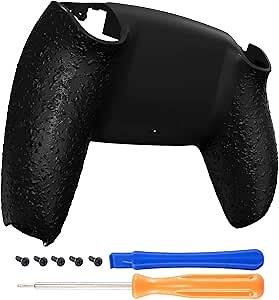 eXtremeRate Textured Black Non-Slip Custom Back Plate Bottom Shell Compatible with ps5 Controller, 3D Splashing Cover, Game Improvement Replacement Back Shell Cover Compatible with ps5 Controller
