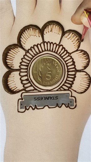 Very easy trick mehndi design for back hand/Simple stylish blade & coin flower henna design#short