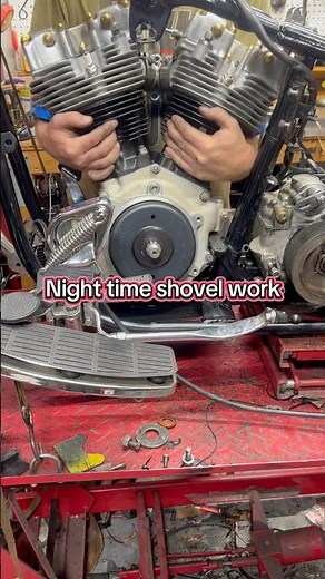 Shovelhead motor and primary install. #motorcycle #harleydavidson #bikelife #vintageharleydavidson
