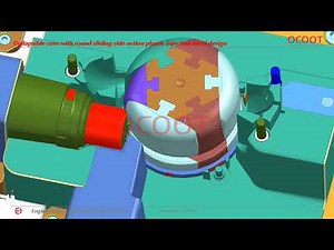 Collapsible core with round sliding side action plastic injection mold design by ocoot.com