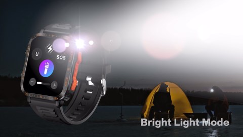 Military Smart Watch for Men with LED Flashlight/UV Light 3ATM Waterproof 1.96" Big Screen Rugged Tactical Smartwatch Fitness Tracker with HR/Sleep Monitor for iPhone Android (Two Watch Bands)