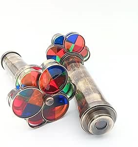 DAYOL'X DAYOLX Handmade Brass Kaleidoscope – Vintage Engraved Optical Viewer, Educational Science Gift, Antique Desk Decor Collectible for Kids & Adults