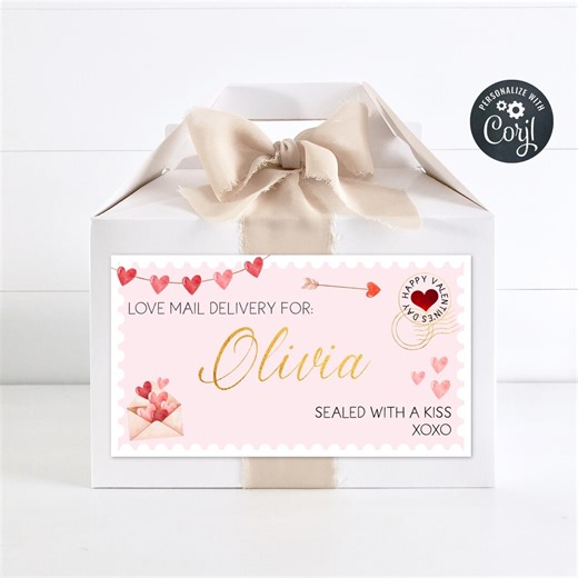 Valentine's Day Gable Box Label Template, Printable Love Mail Treat Box Sticker, Editable Special Delivery Valentine Label, Instant Download - Etsy
