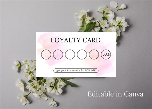 Pink Minimalist Loyalty Card Template | Customer Reward Card | Editable Canva Design - Etsy