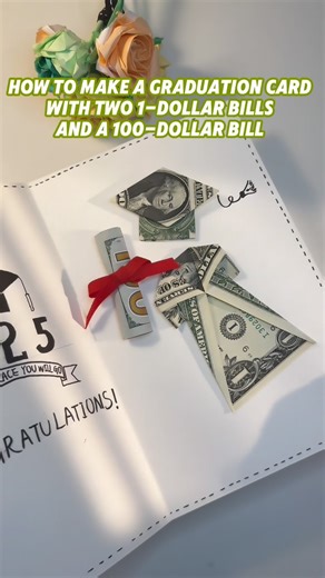 4.1K views · 14K reactions | How to make a graduation card with two 1-dollar bills and a 100-dollar bill #giftideas #easytutorial #howto #origami #dollar #money #trendingreels #diy #craft #graduation #graduationgift | Pearbee2072 | Facebook