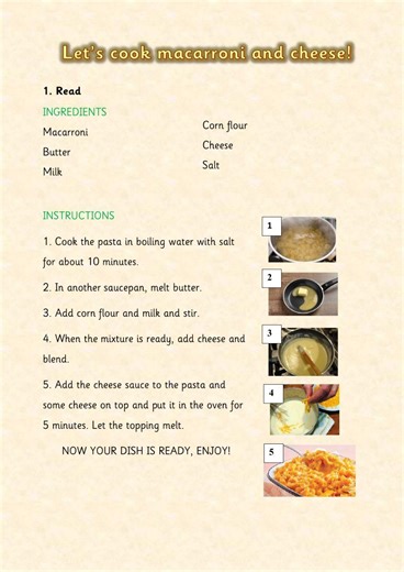 Cooking interactive exercise