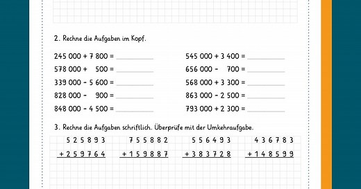 Addition und Subtraktion im Zahlenraum 1 000 000