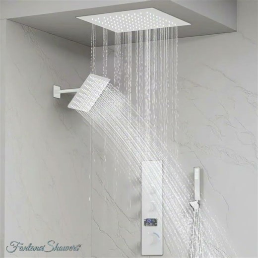 Fontana Moniga™ Collection Matte White Thermostatic LED Shower Set FS-7820MW