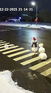 Snowman Collapse on the Road… and a Car Crash Right Behind! #snowman #cctv #funny #viral