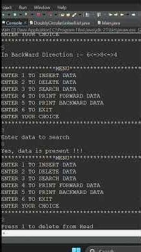 Doubly Circular Linked List Console Output in C/C++/java 💻🚀
