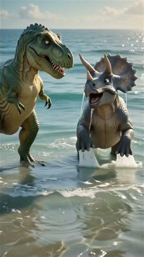 Romantic Dino Water Fight! 💦🌊​