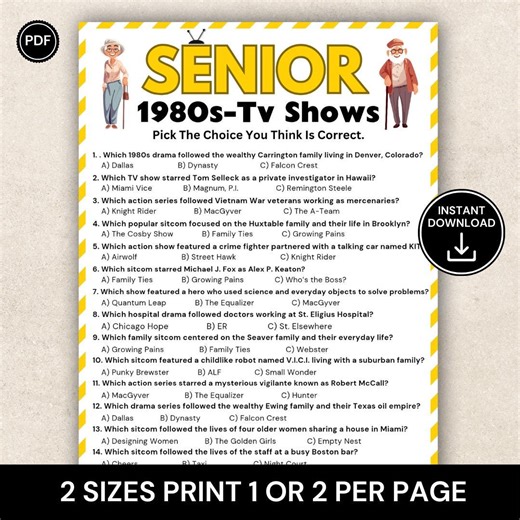 Senior 1980s TV Shows Trivia Game Printable, Classic TV Quiz for Seniors, Nursing Home Activity, Vintage Television Trivia, Memory Game - Etsy Canada