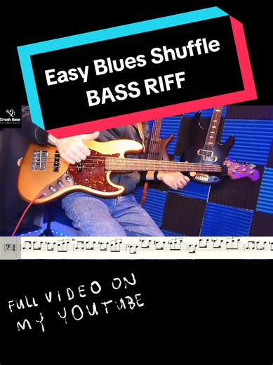 An Easy blues shuffle bass riff. Part 3 Complete videos and backing tracks are on my YoUTube channel. (Crash Bass Channel) #funkbass #slapbass #bass #riff #basscover #tutorial #bassguitarist #basstok #blues #shuffle #lines #tolearn #basssolo #bassguitar #electricbass #guitar #bassist #funkybass #bassline #funky #exercise #bassoelettrico #bassline #smooth #groove #easy #bassline #bassistsoftiktok #lesson #tab #lezioni #beginner