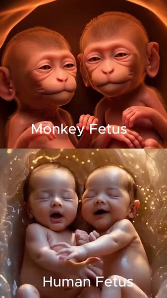 Human and Monkey Triplets in the Womb | Educational 3D Animation