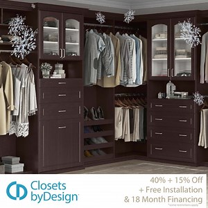 12 reactions | Get your closet organized today. Click here and get 40% off + 15% off on any custom closet project plus free installation. Hurry, offer ends this month. Some restrictions apply. | Closets By Design | Facebook