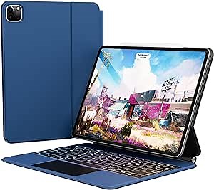 edaiser P129 Magic Keyboard Case for iPad Pro 12.9-inch: Smart Touch Folio Magnetic Cover with Keyboard for iPad Pro 12.9 inch 6th 5th 4th 3rd Generation, Wireless Trackpad RGB Backlit, Navy Blue