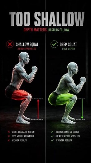 Squats Too Shallow vs Full Depth(BIG Difference)#Shorts #squatform #fitnessfix #workouttips