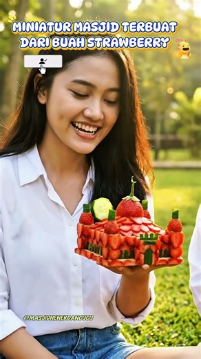 Miniatur masjid terbuat dari buah strawberry #artfromwaste #miniaturmasjid #shortsfeed